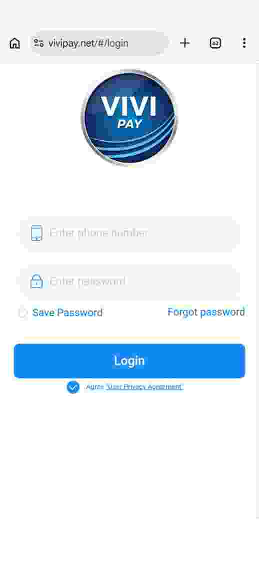 Vivipay login screen preview