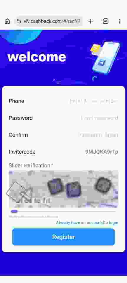Vivipay registration screen preview